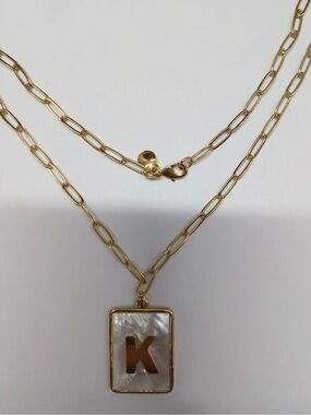 Mayamar Initial Paperclip MOP Necklace